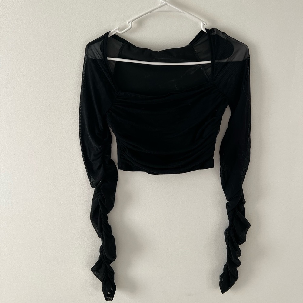 Black mesh sleeve top